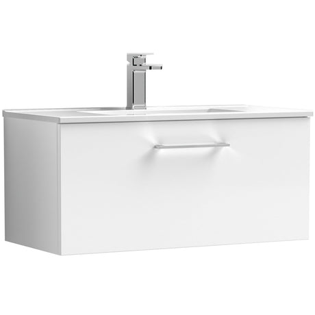 Nuie Arno 800mm Wall Hung 1 Drawer Vanity Unit & Basin Gloss White ARN125B