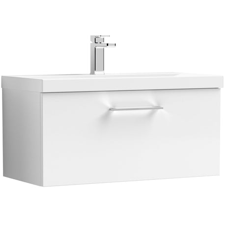 Nuie Arno 800mm Wall Hung 1 Drawer Vanity Unit & Basin Gloss White ARN125D