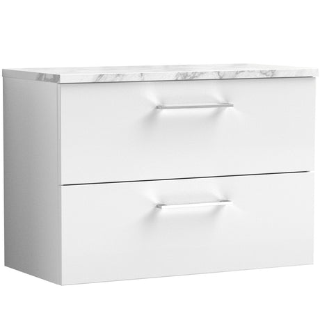 Nuie Arno 800mm Wall Hung 2 Drawer Countertop Vanity Unit Gloss White ARN126LCM