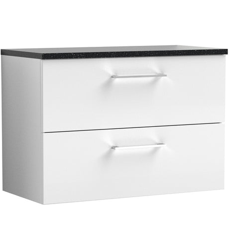 Nuie Arno 800mm Wall Hung 2 Drawer Countertop Vanity Unit Gloss White ARN126LSB
