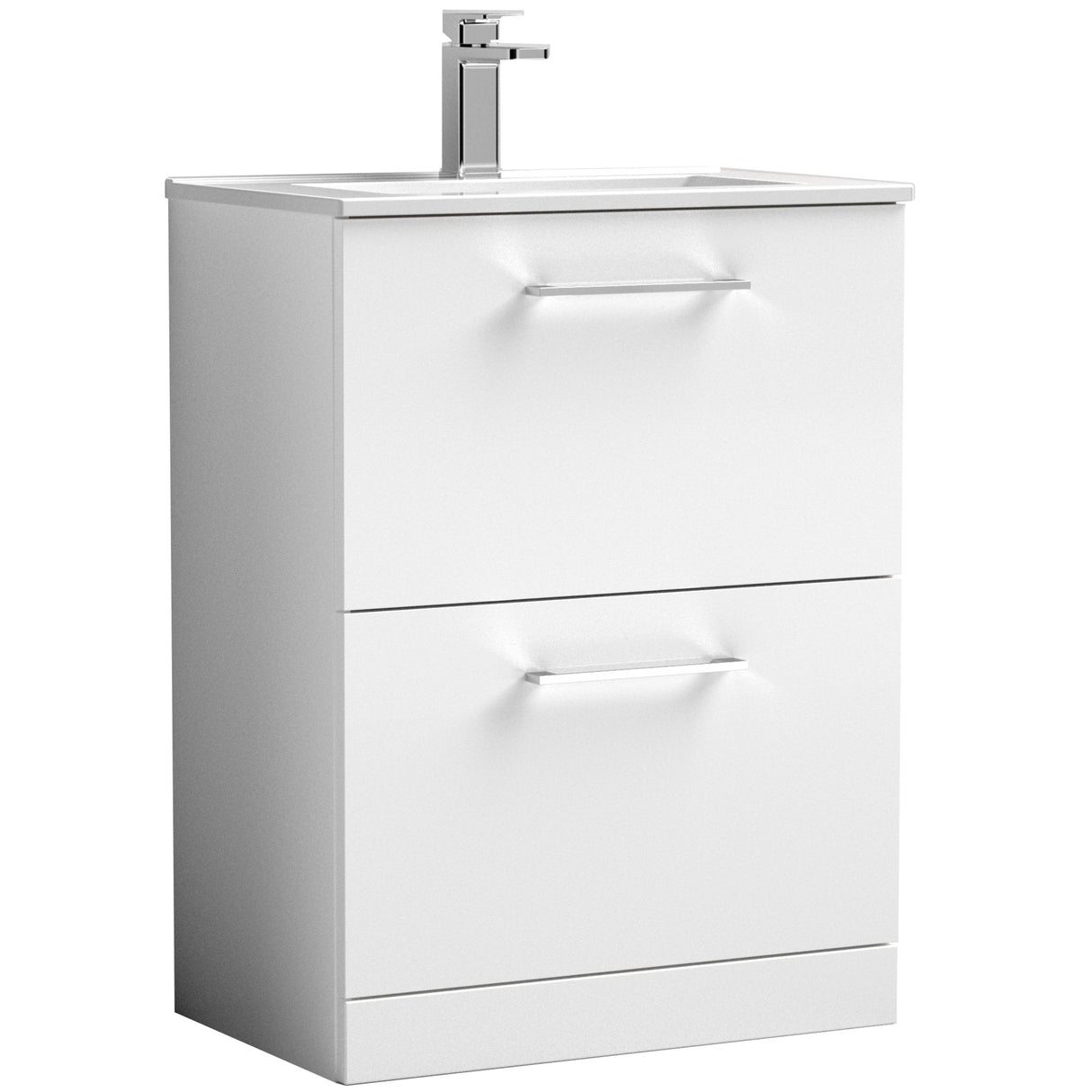 Nuie Arno 600mm Floor Standing 2 Drawer Vanity Unit & Basin Gloss White ARN133B