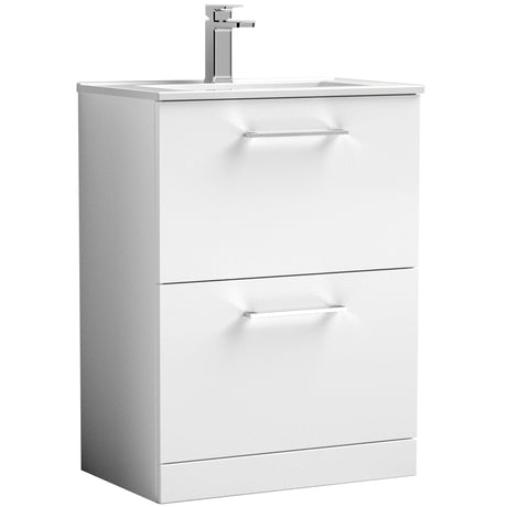 Nuie Arno 600mm Floor Standing 2 Drawer Vanity Unit & Basin Gloss White ARN133B