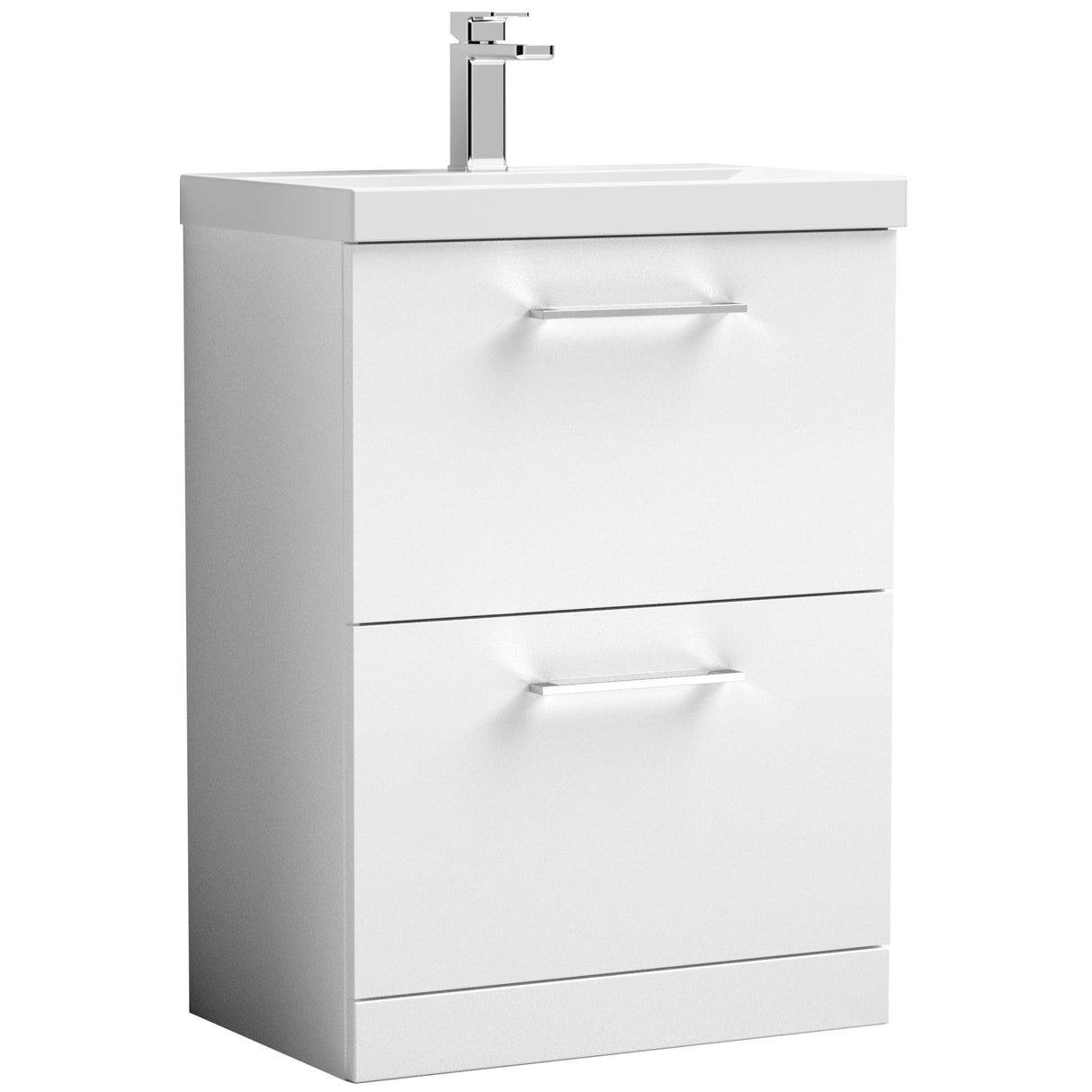 Nuie Arno 600mm Floor Standing 2 Drawer Vanity Unit & Basin Gloss White ARN133D