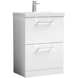 Nuie Arno 600mm Floor Standing 2 Drawer Vanity Unit & Basin Gloss White ARN133D