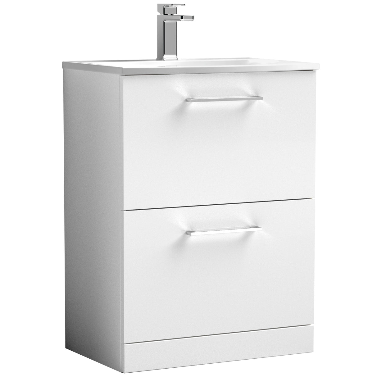 Nuie Arno 600mm Floor Standing 2 Drawer Vanity Unit & Basin Gloss White ARN133G