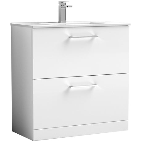 Nuie Arno 800mm Floor Standing 2 Drawer Vanity Unit & Basin Gloss White ARN135B