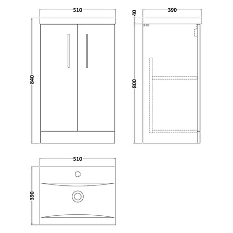 Nuie Arno 500mm Floor Standing 2 Door Vanity Unit & Basin Soft Black ARN1401A LD