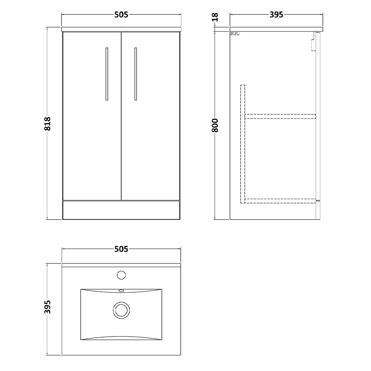 Nuie Arno 500mm Floor Standing 2 Door Vanity Unit & Basin Soft Black ARN1401B LD