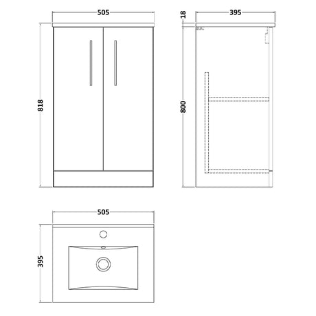 Nuie Arno 500mm Floor Standing 2 Door Vanity Unit & Basin Soft Black ARN1401B LD