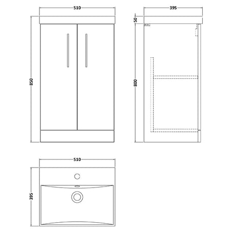Nuie Arno 500mm Floor Standing 2 Door Vanity Unit & Basin Soft Black ARN1401D LD