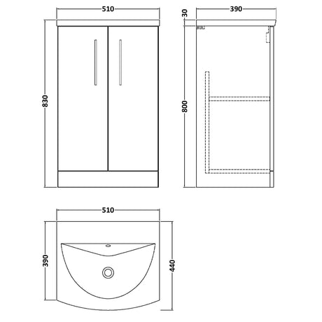Nuie Arno 500mm Floor Standing 2 Door Vanity Unit & Basin Soft Black ARN1401G LD