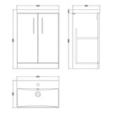 Nuie Arno 600mm Floor Standing 2 Door Vanity Unit & Basin Soft Black ARN1403D LD
