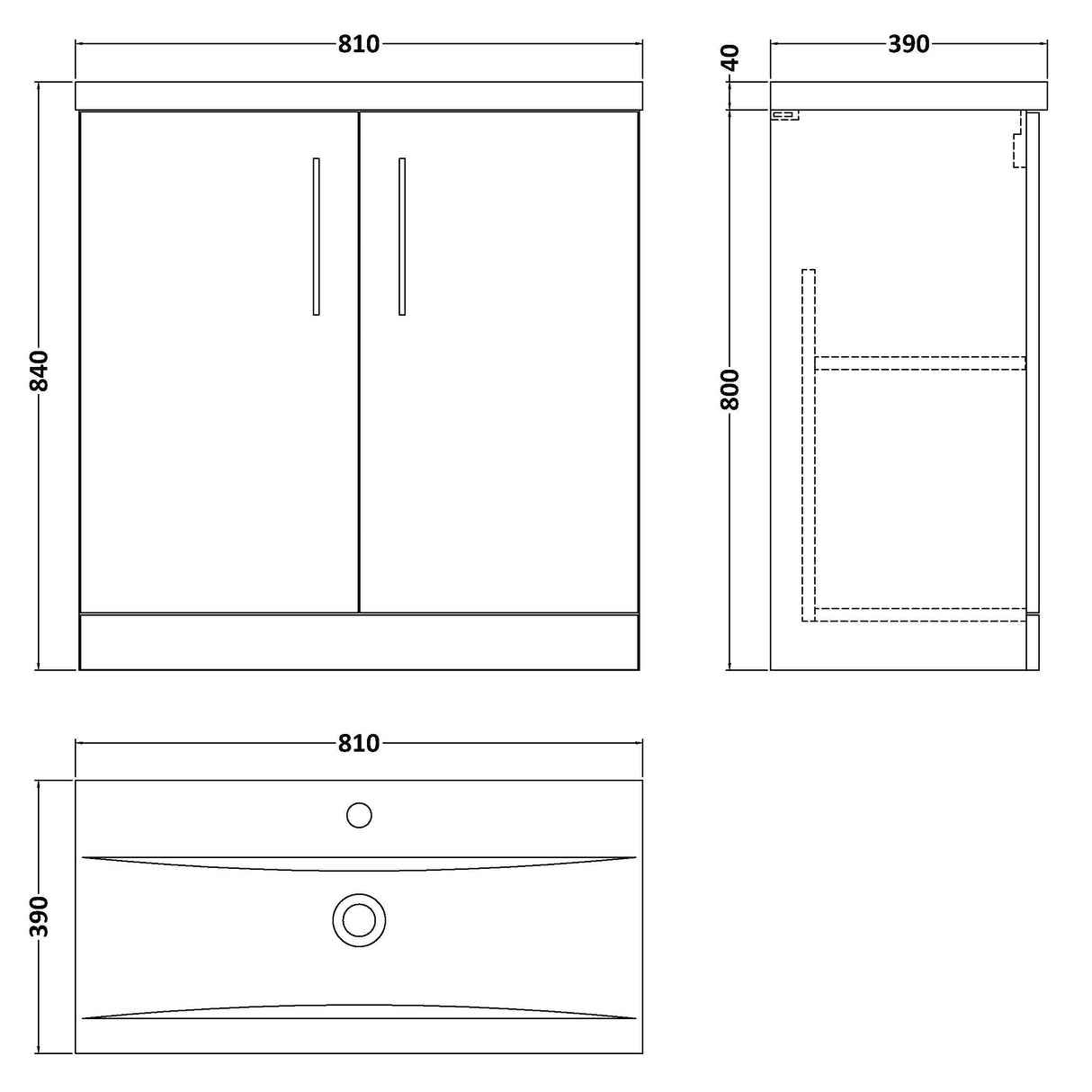 Nuie Arno 800mm Floor Standing 2 Door Vanity Unit & Basin Soft Black ARN1405A LD