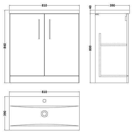 Nuie Arno 800mm Floor Standing 2 Door Vanity Unit & Basin Soft Black ARN1405A LD