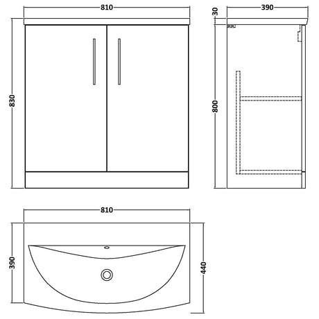 Nuie Arno 800mm Floor Standing 2 Door Vanity Unit & Basin Soft Black ARN1405G LD