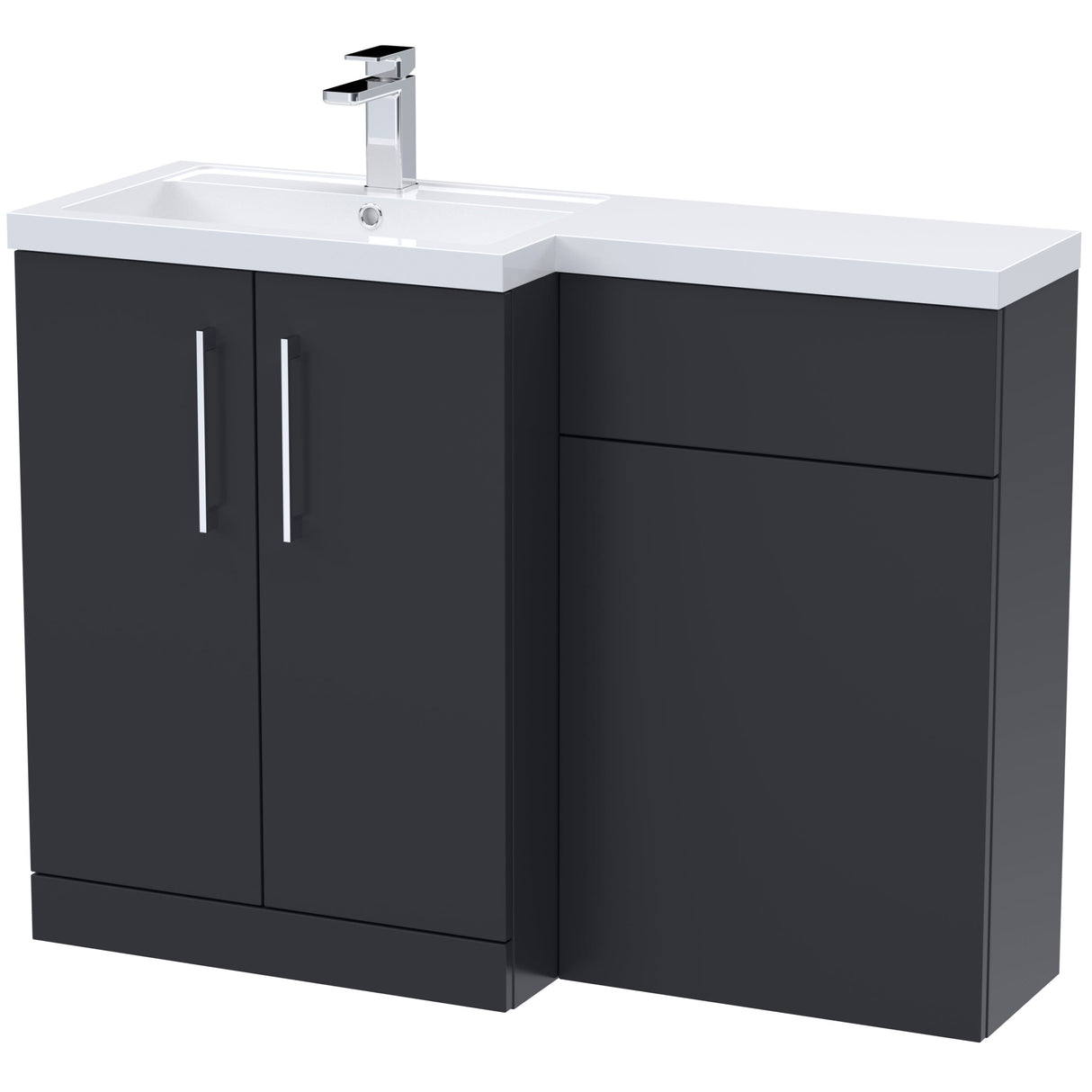 Nuie Arno Toilet & Basin Suite W1100mm - 2 Door Vanity Unit & Polymarble Basin Soft Black ARN1411L