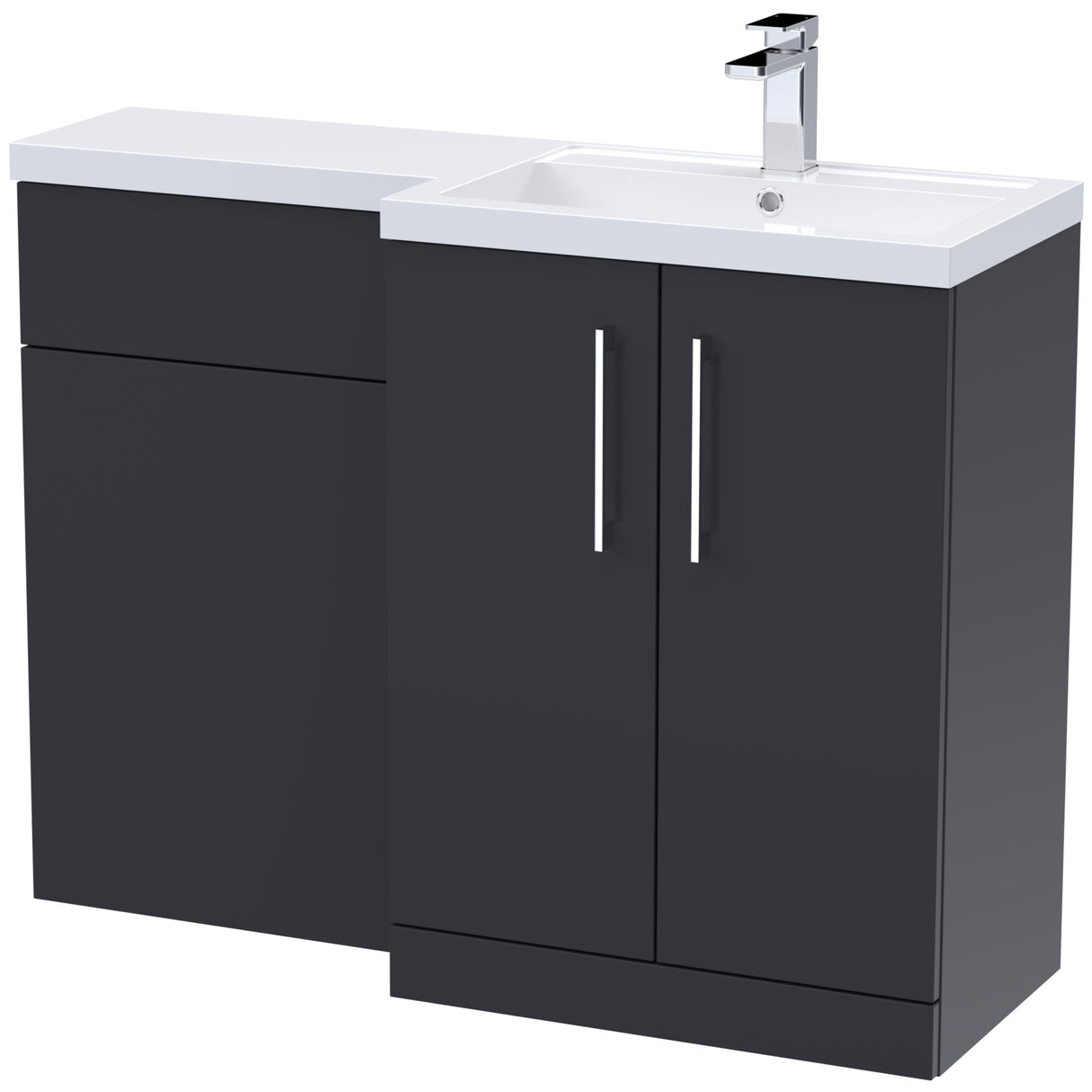 Nuie Arno Toilet & Basin Suite W1100mm - 2 Door Vanity Unit & Polymarble Basin Soft Black ARN1411R