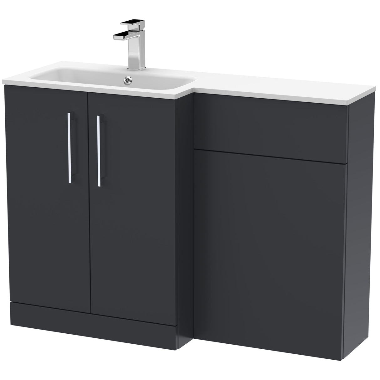 Nuie Arno Toilet & Basin Suite W1100mm - 2 Door Vanity Unit & White Stone Basin Soft Black ARN1412L