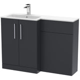 Nuie Arno Toilet & Basin Suite W1100mm - 2 Door Vanity Unit & White Stone Basin Soft Black ARN1412L
