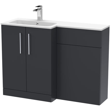 Nuie Arno Toilet & Basin Suite W1100mm - 2 Door Vanity Unit & White Stone Basin Soft Black ARN1412L