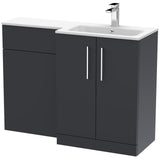 Nuie Arno Toilet & Basin Suite W1100mm - 2 Door Vanity Unit & White Stone Basin Soft Black ARN1412R