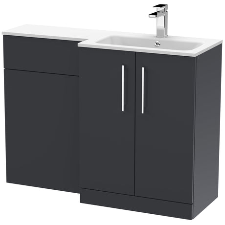 Nuie Arno Toilet & Basin Suite W1100mm - 2 Door Vanity Unit & White Stone Basin Soft Black ARN1412R