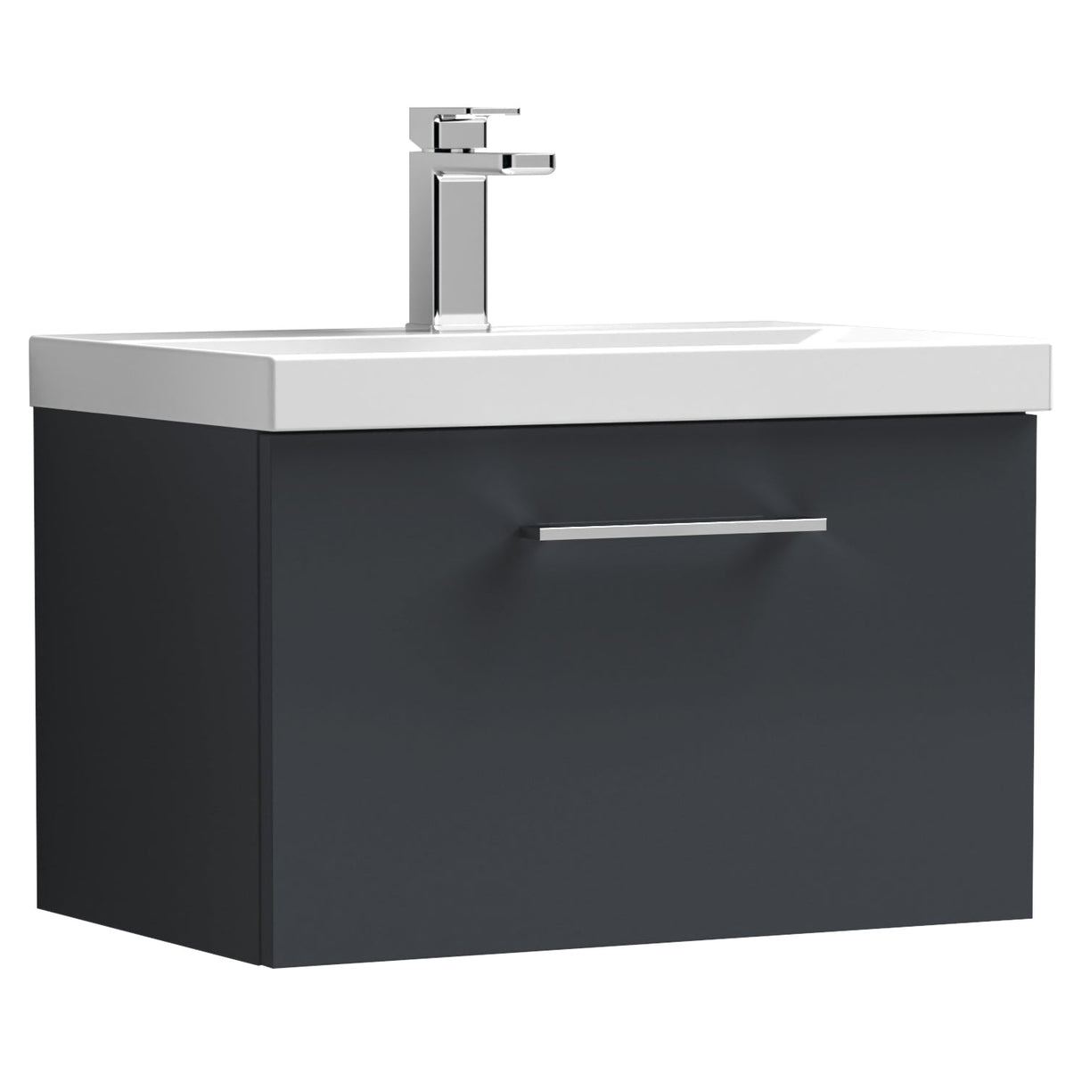 Nuie Arno 600mm Wall Hung 1 Drawer Vanity Unit & Basin Soft Black ARN1422A