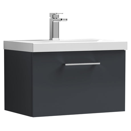 Nuie Arno 600mm Wall Hung 1 Drawer Vanity Unit & Basin Soft Black ARN1422A
