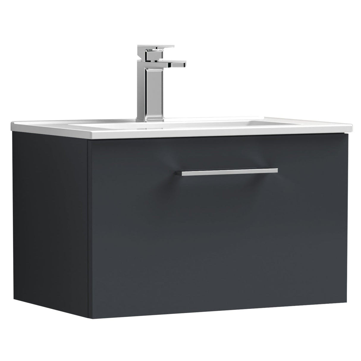 Nuie Arno 600mm Wall Hung 1 Drawer Vanity Unit & Basin Soft Black ARN1422B