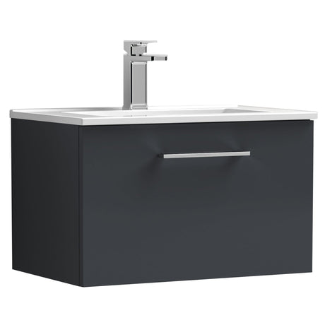Nuie Arno 600mm Wall Hung 1 Drawer Vanity Unit & Basin Soft Black ARN1422B
