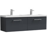Nuie Arno 1200mm Wall Hung 2 Drawer Vanity Unit & Double Basin Soft Black ARN1422C