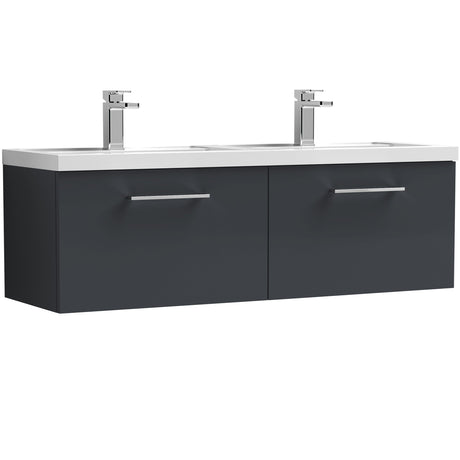 Nuie Arno 1200mm Wall Hung 2 Drawer Vanity Unit & Double Basin Soft Black ARN1422C
