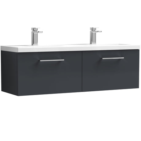 Nuie Arno 1200mm Wall Hung 2 Drawer Vanity Unit & Double Basin Soft Black ARN1422F