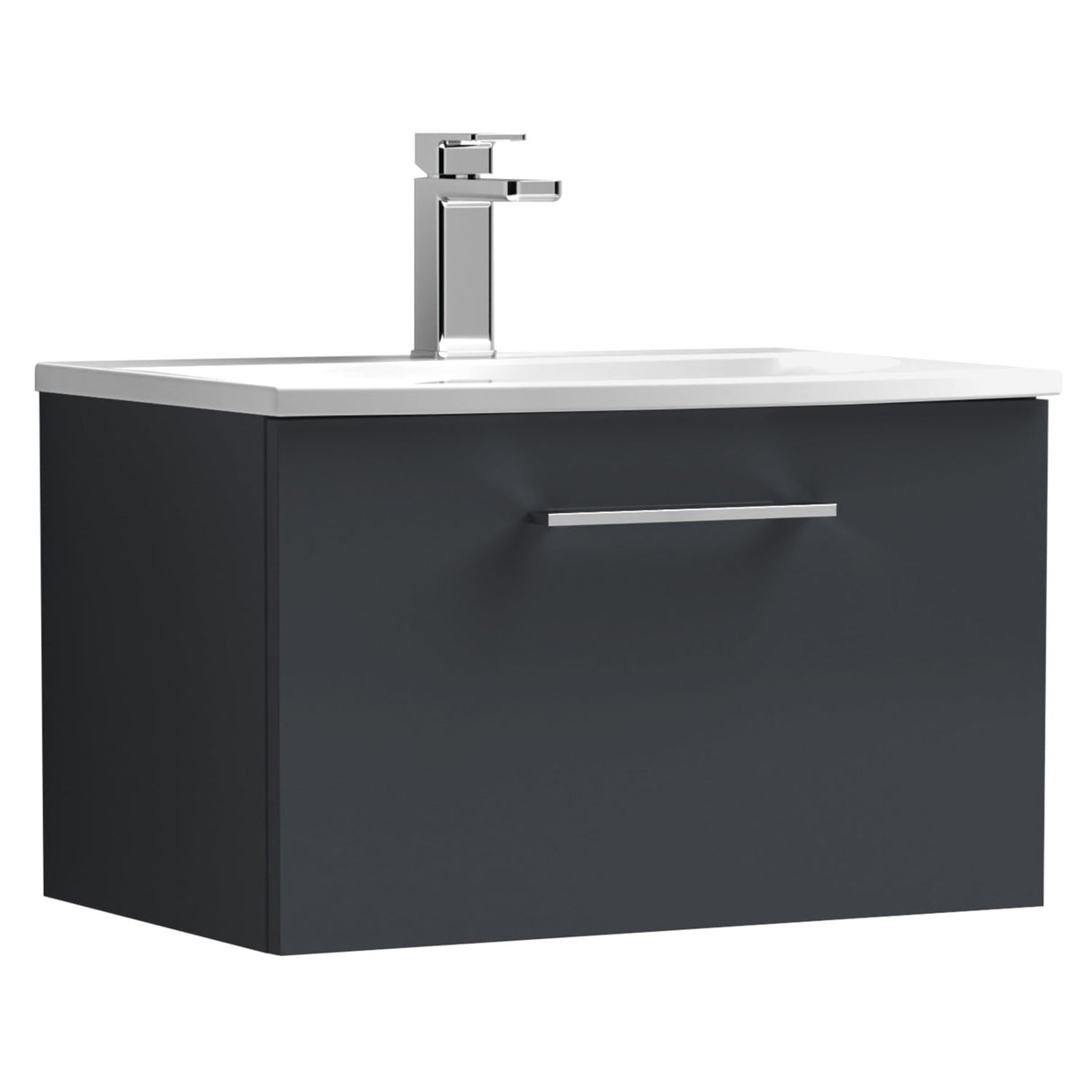 Nuie Arno 600mm Wall Hung 1 Drawer Vanity Unit & Basin Soft Black ARN1422G