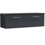 Nuie Arno 1200mm Wall Hung 2 Drawer Countertop Vanity Unit Soft Black ARN1422LSB2