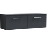 Nuie Arno 1200mm Wall Hung 2 Drawer Countertop Vanity Unit Soft Black ARN1422W2