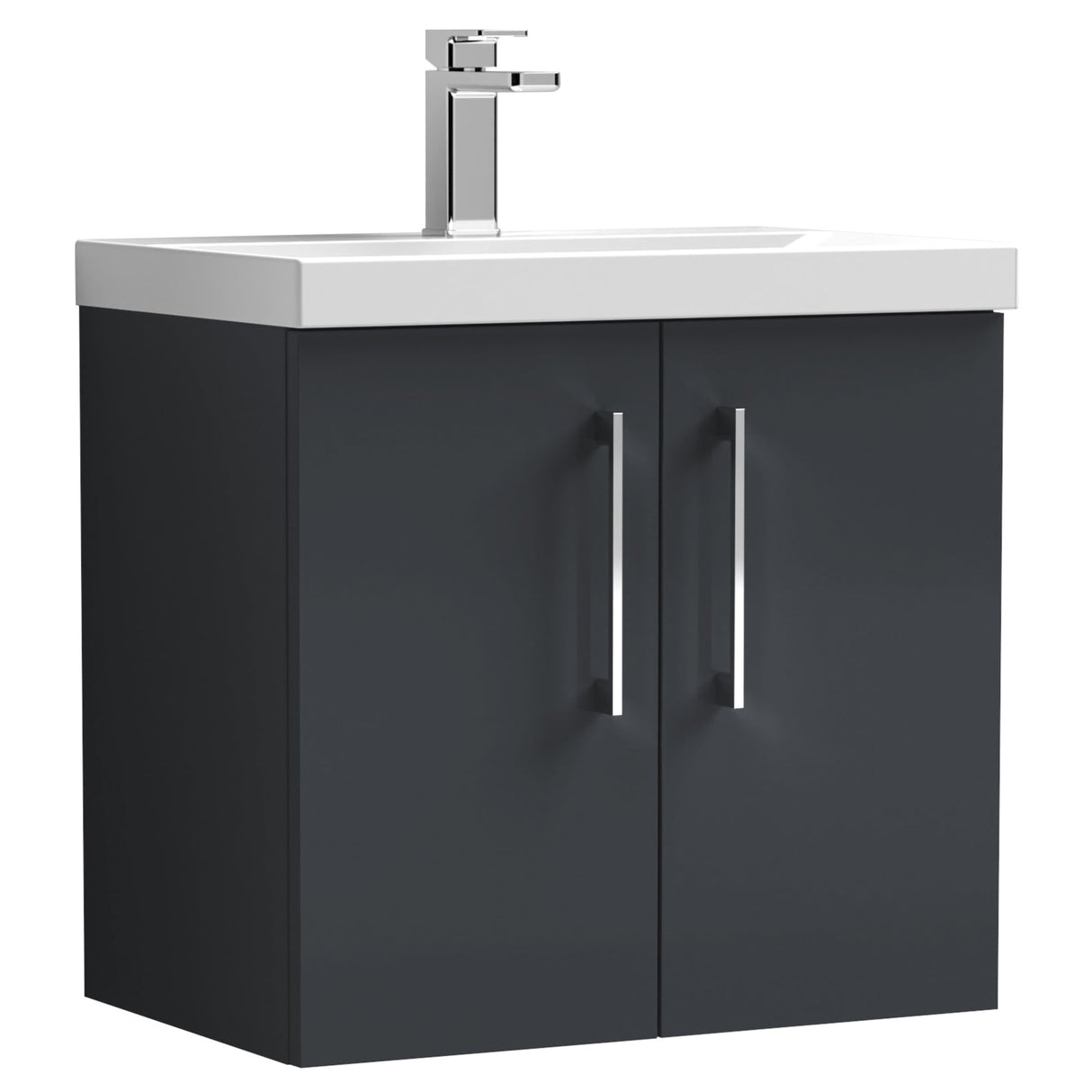 Nuie Arno 600mm Wall Hung 2 Door Vanity Unit & Basin Soft Black ARN1423A