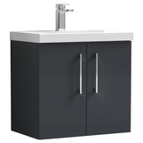 Nuie Arno 600mm Wall Hung 2 Door Vanity Unit & Basin Soft Black ARN1423A