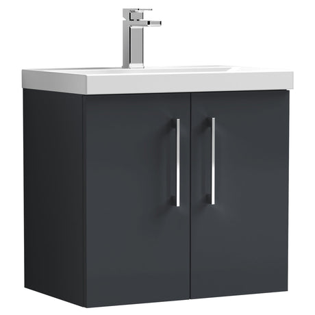 Nuie Arno 600mm Wall Hung 2 Door Vanity Unit & Basin Soft Black ARN1423A