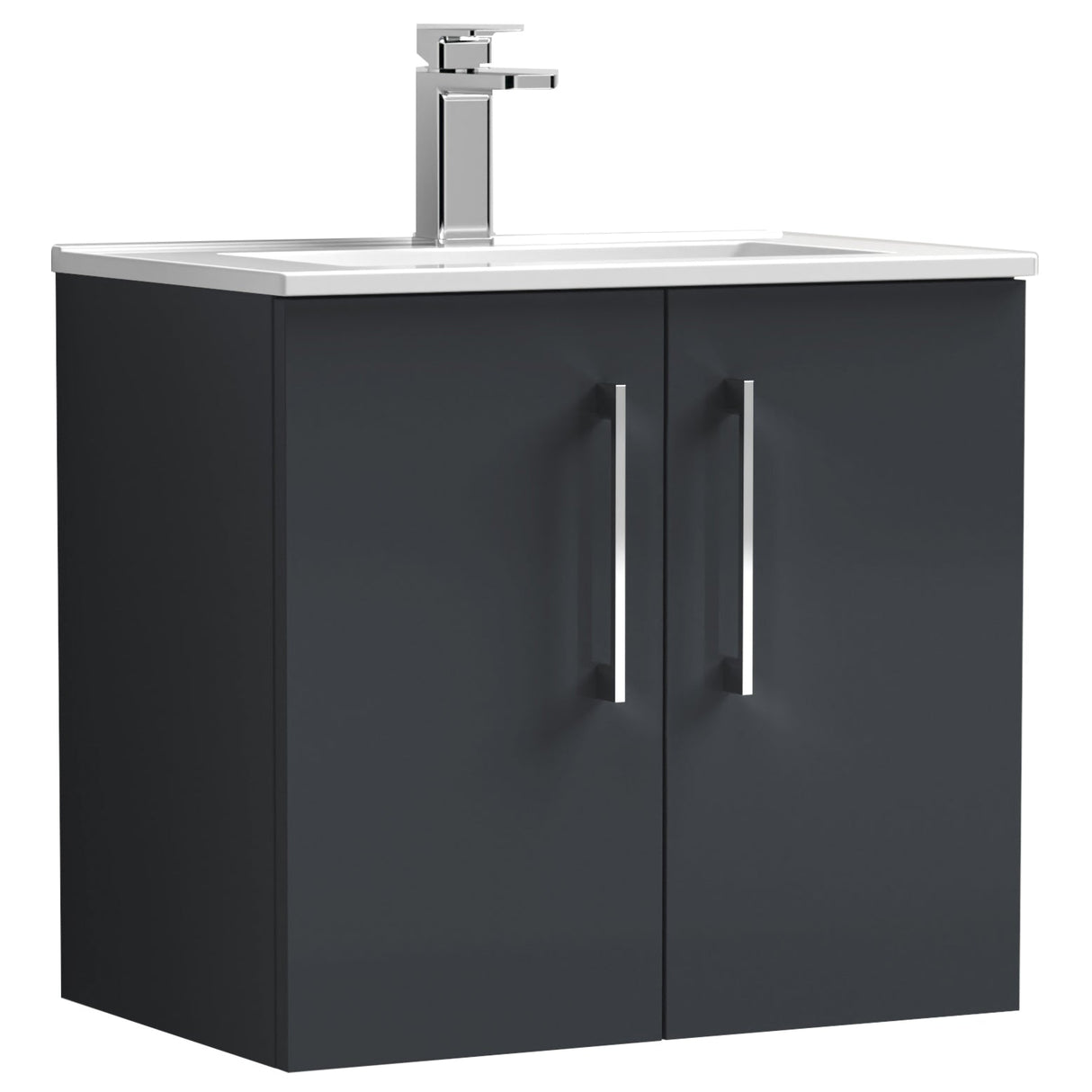 Nuie Arno 600mm Wall Hung 2 Door Vanity Unit & Basin Soft Black ARN1423B