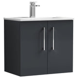 Nuie Arno 600mm Wall Hung 2 Door Vanity Unit & Basin Soft Black ARN1423B