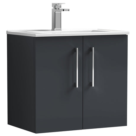 Nuie Arno 600mm Wall Hung 2 Door Vanity Unit & Basin Soft Black ARN1423B