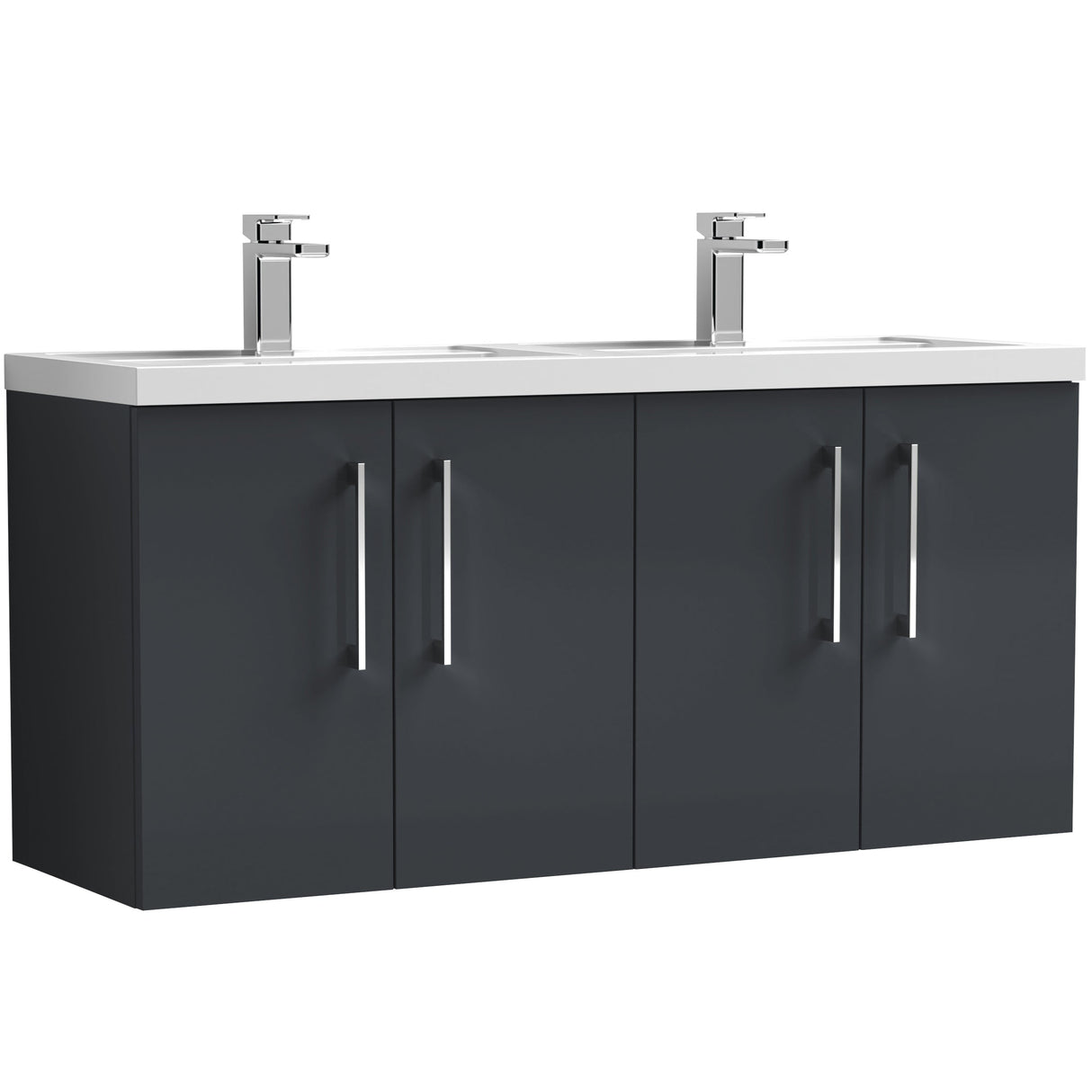 Nuie Arno 1200mm Wall Hung 4 Door Vanity Unit & Double Basin Soft Black ARN1423C