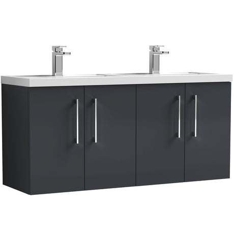 Nuie Arno 1200mm Wall Hung 4 Door Vanity Unit & Double Basin Soft Black ARN1423C