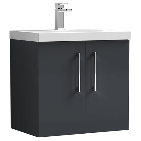 Nuie Arno 600mm Wall Hung 2 Door Vanity Unit & Basin Soft Black ARN1423D