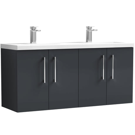 Nuie Arno 1200mm Wall Hung 4 Door Vanity Unit & Double Basin Soft Black ARN1423F