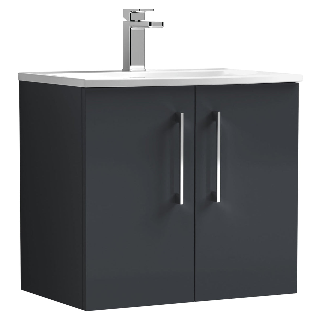Nuie Arno 600mm Wall Hung 2 Door Vanity Unit & Basin Soft Black ARN1423G