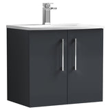 Nuie Arno 600mm Wall Hung 2 Door Vanity Unit & Basin Soft Black ARN1423G