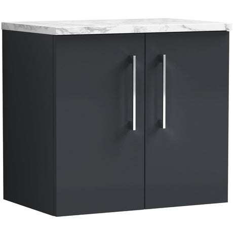 Nuie Arno 600mm Wall Hung 2 Door Countertop Vanity Unit Soft Black ARN1423LCM