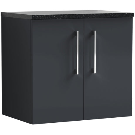 Nuie Arno 600mm Wall Hung 2 Door Countertop Vanity Unit Soft Black ARN1423LSB